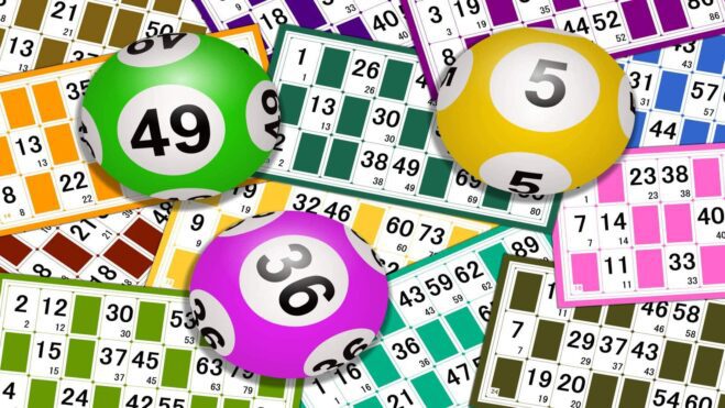 A pile of lottery cards and balls