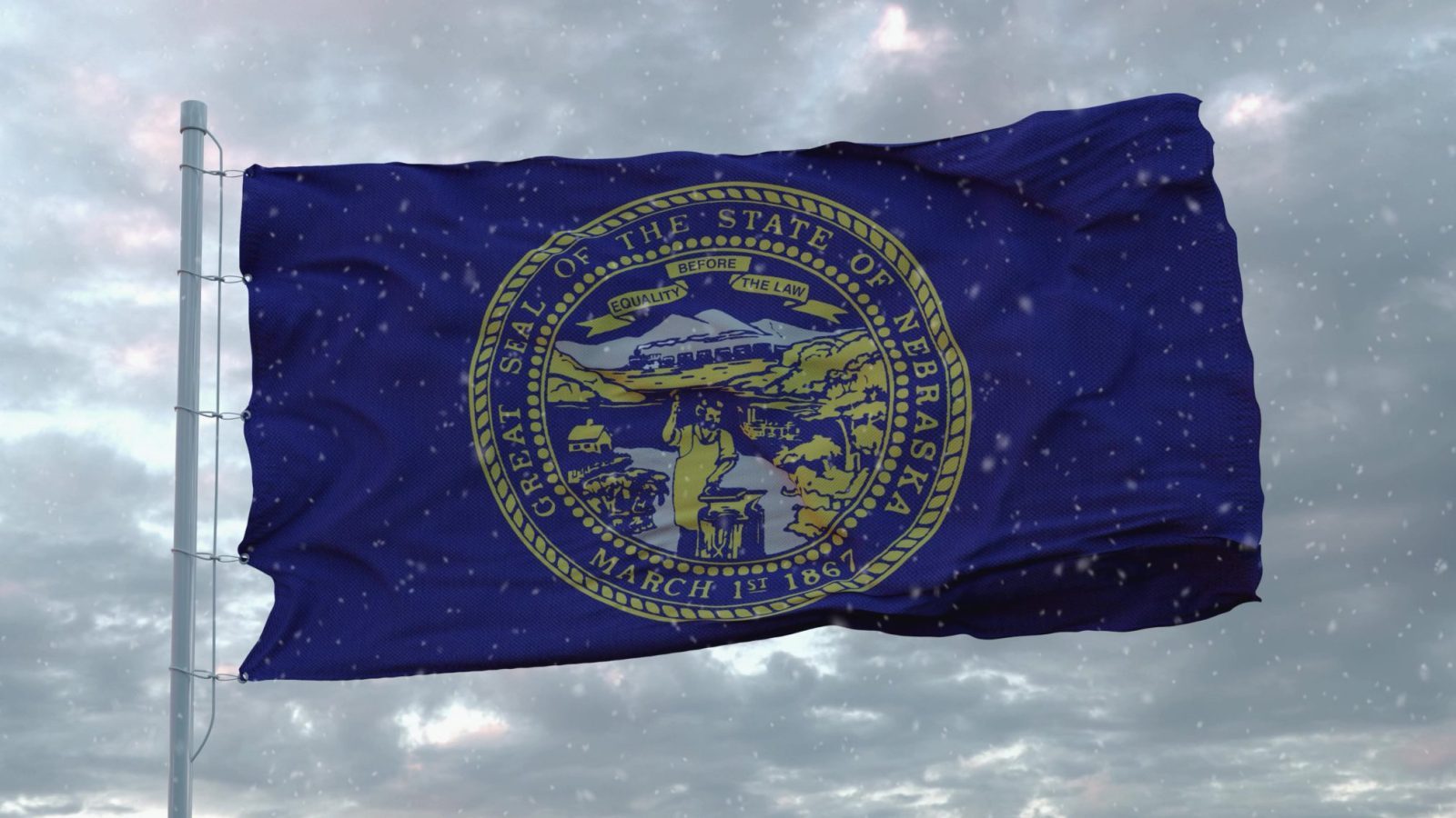 nebraska flag snowy