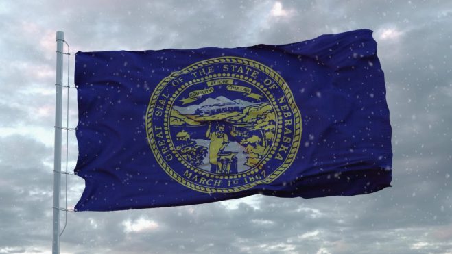 nebraska flag snowy